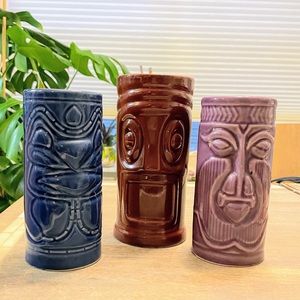 Three Ceramic Tiki Bar Glasses EUC Hawaii